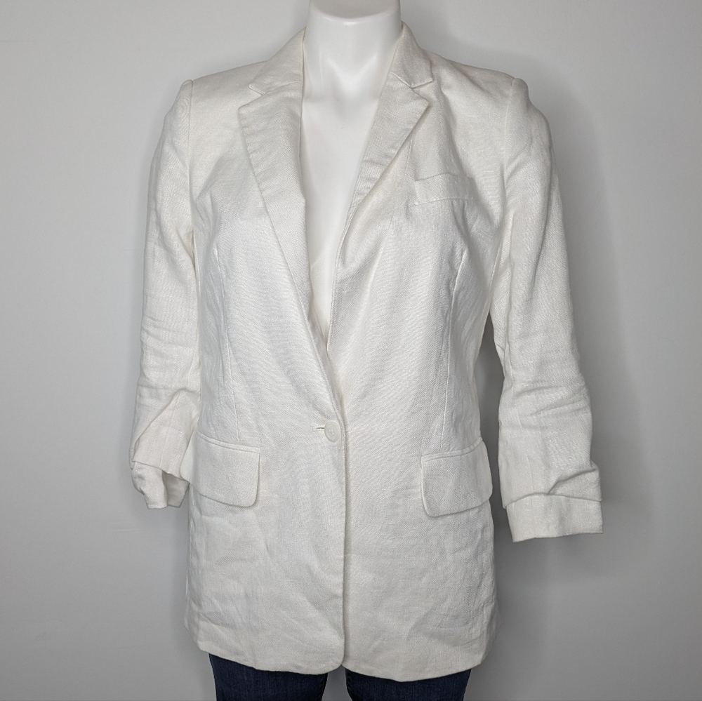 NWT Michael Michael Kors White Linen 3/4 Sleeve Button Up Career Jacket 2
